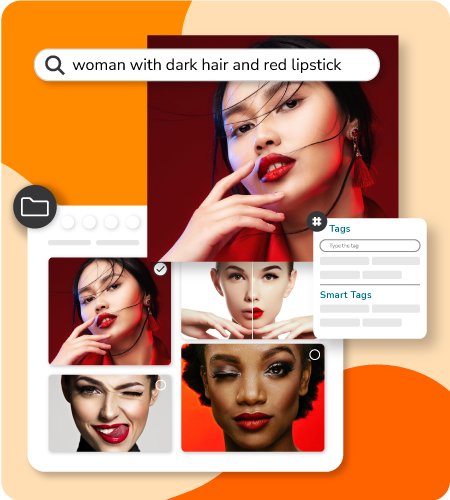 AI Visual Search results showing models with dark hair and red lipstick. AI Visual Search results showing models with dark hair and red lipstick.